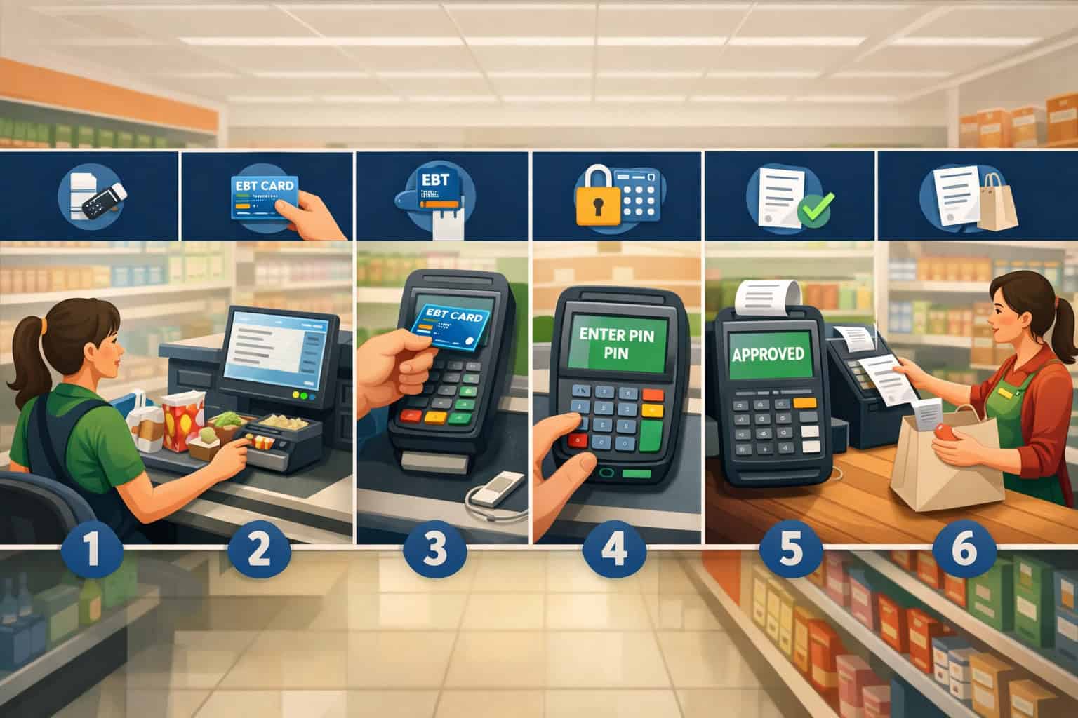 The full EBT checkout process, step by step (cashier view)
